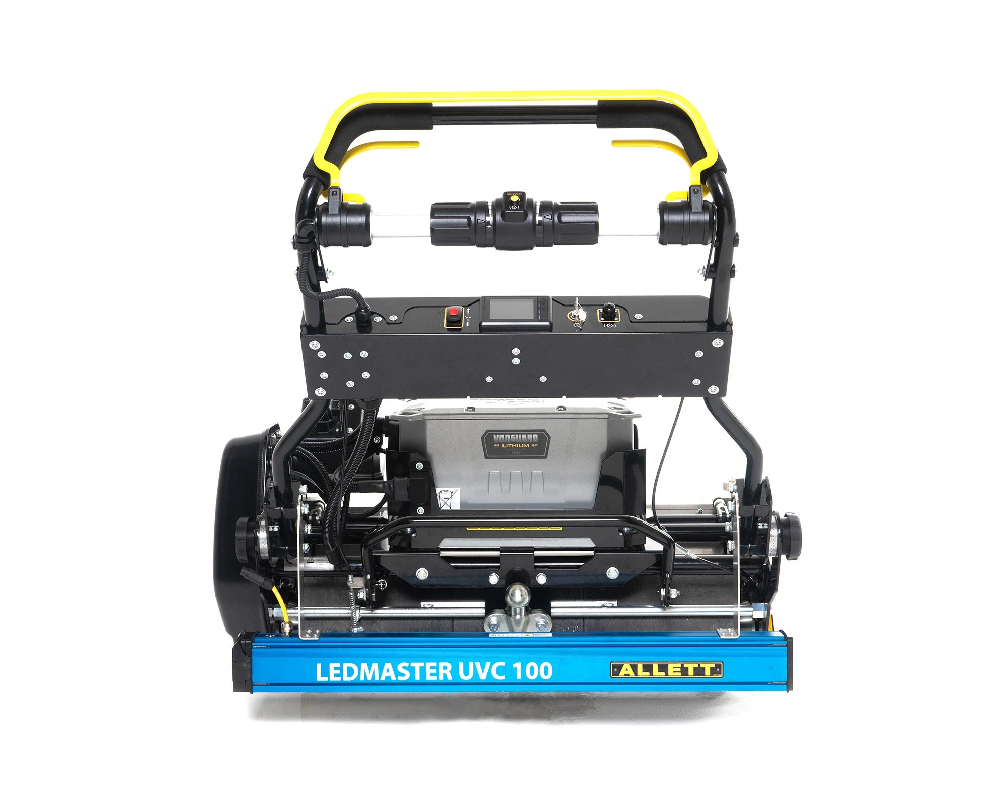 Allett Omnia 34 fitted with LEDMASTER UVC 100 professional turf treatment unit rear view