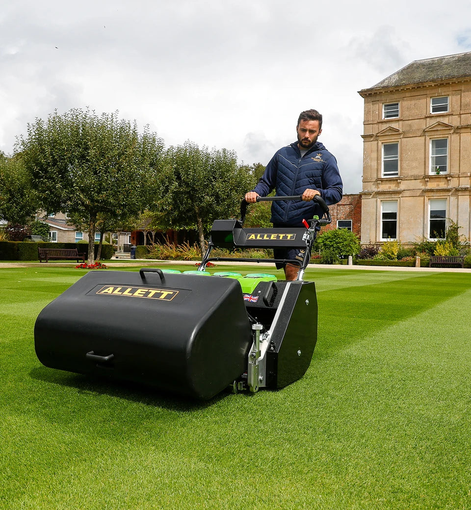 Allett cylinder mower maintaining a formal public garden lawn