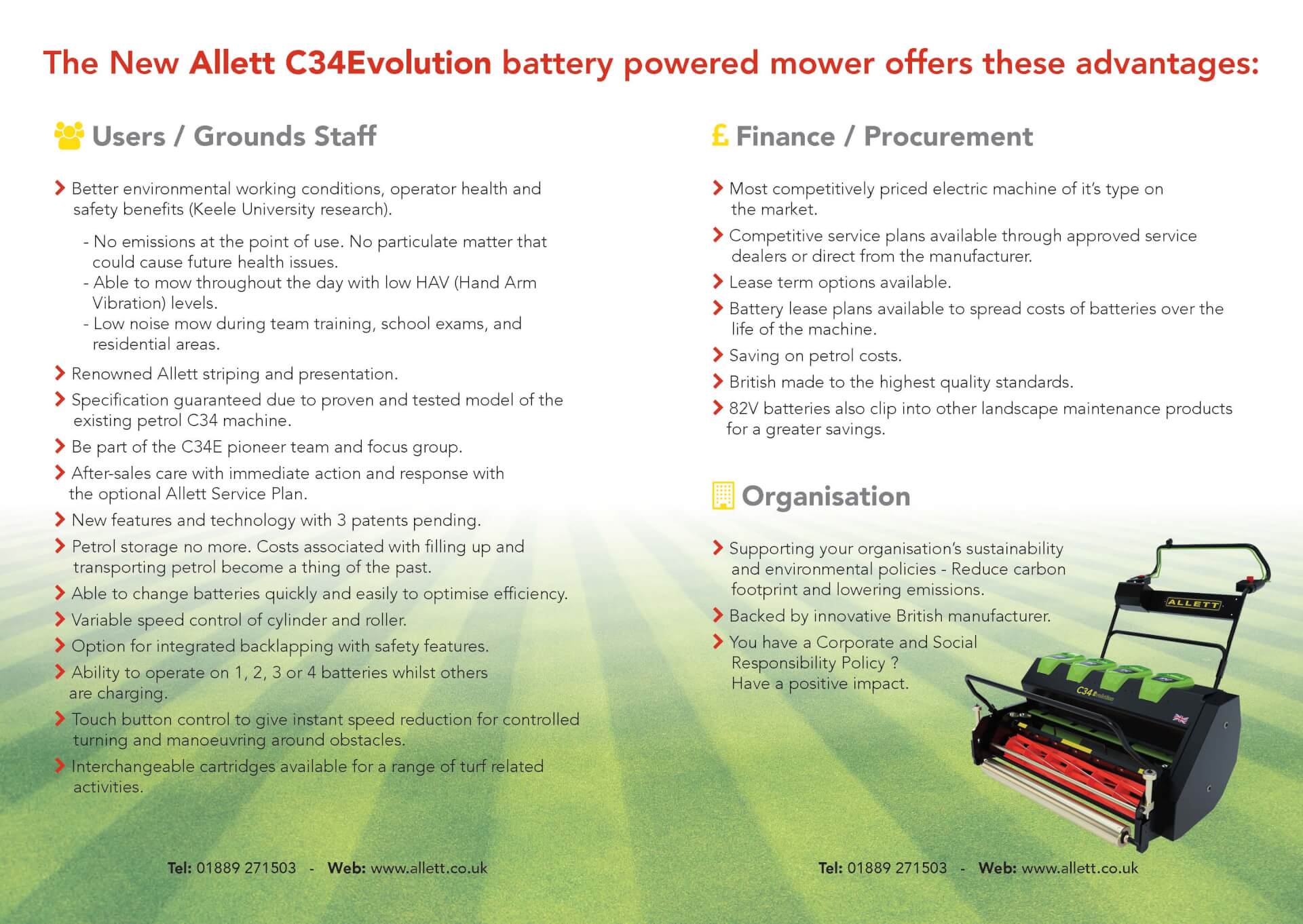 C34 Evolution Mk2 – Battery-Powered Professional Cylinder Mower with Interchangeable Turf Maintenance System
